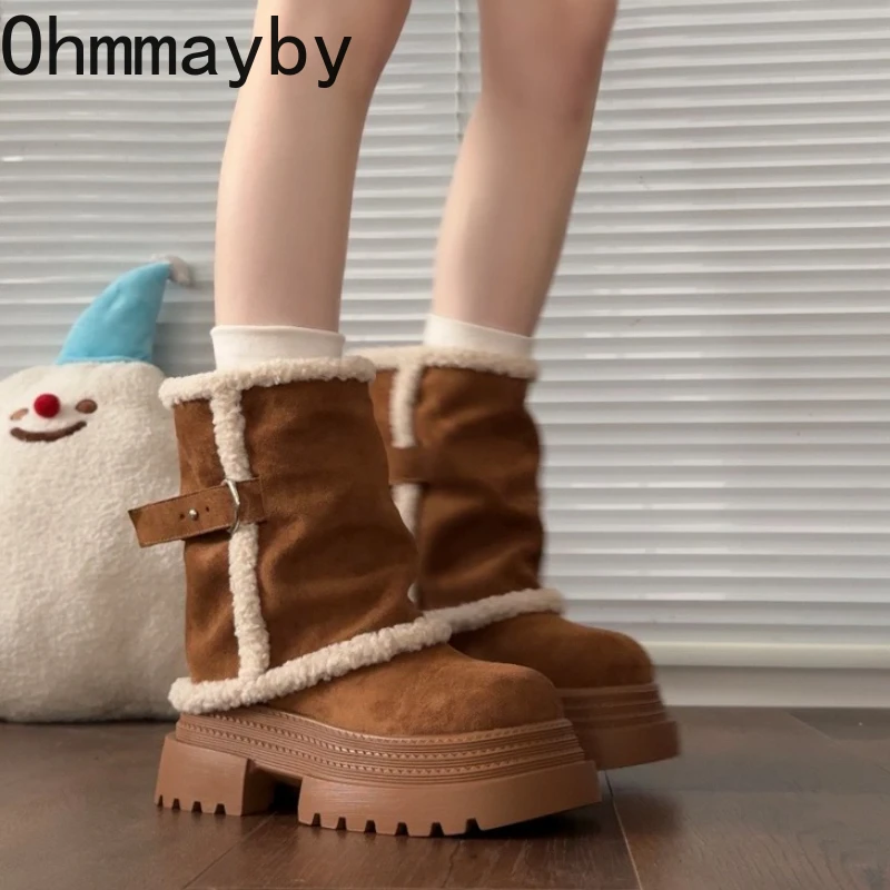 

Vintage Warm Cotton Women Pipe Ankle Boots Fashion Platform Height Increase Short Boots Autumn Winter Women's Furry Shoes