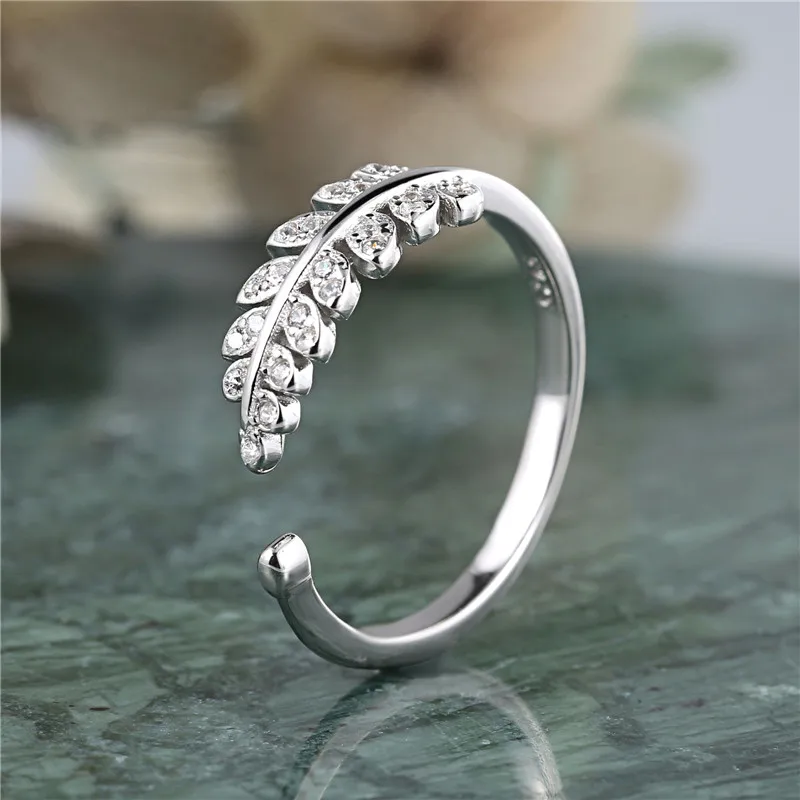 Handmade Original New Pure 925 Sterling Silver Tree Branch Leaves Rhinestone Open Rings For Women Girl Anillos XR151