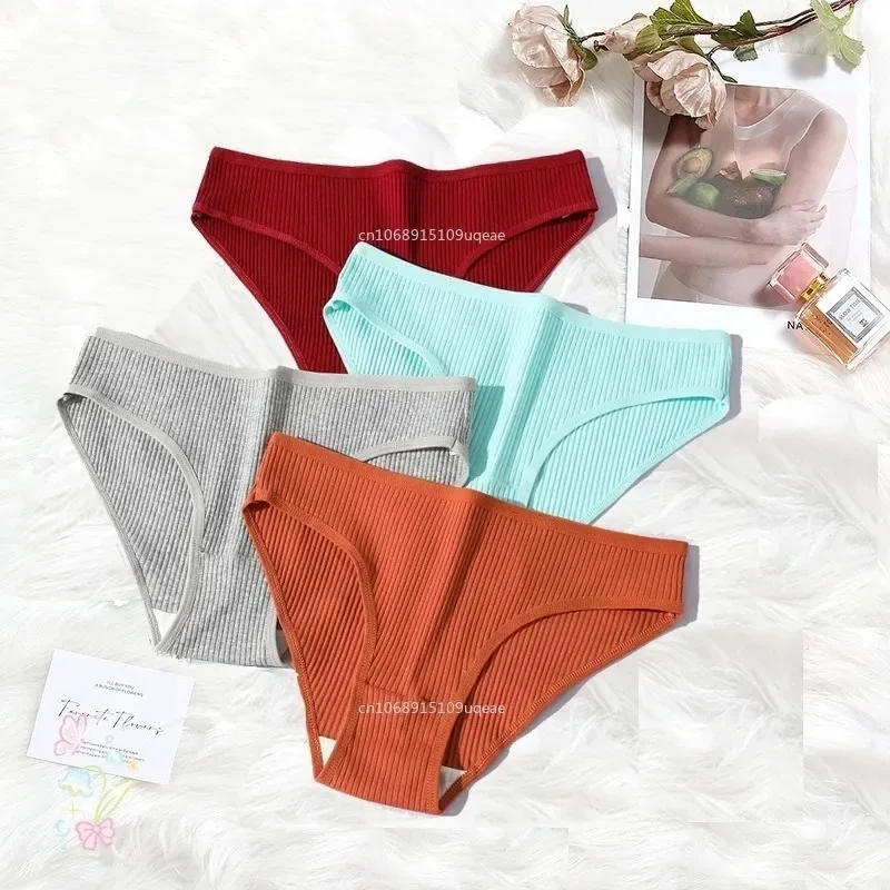 Cotton Seamless Panties Ribbed Cotton Briefs Ladies Low Waist Panty Sports Underwear Girls Breathable Underpants Lingerie image 2