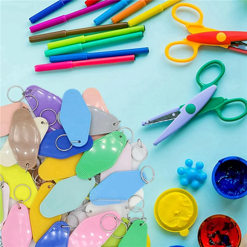 

SYW-80 PCS Hotel Keychain Blank With Key Rings, 20 Colors Plastic Rhombus Motel Keychain, Sublimation Keychain Blanks