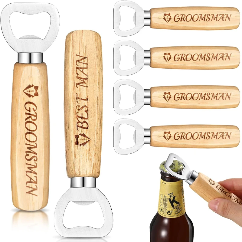 

6piece Wooden Bottle Opener Groomsman Bottle Opener Wedding Proposal Gift Bachelor Party Favors for Kitchen Bar Restaurant Beer