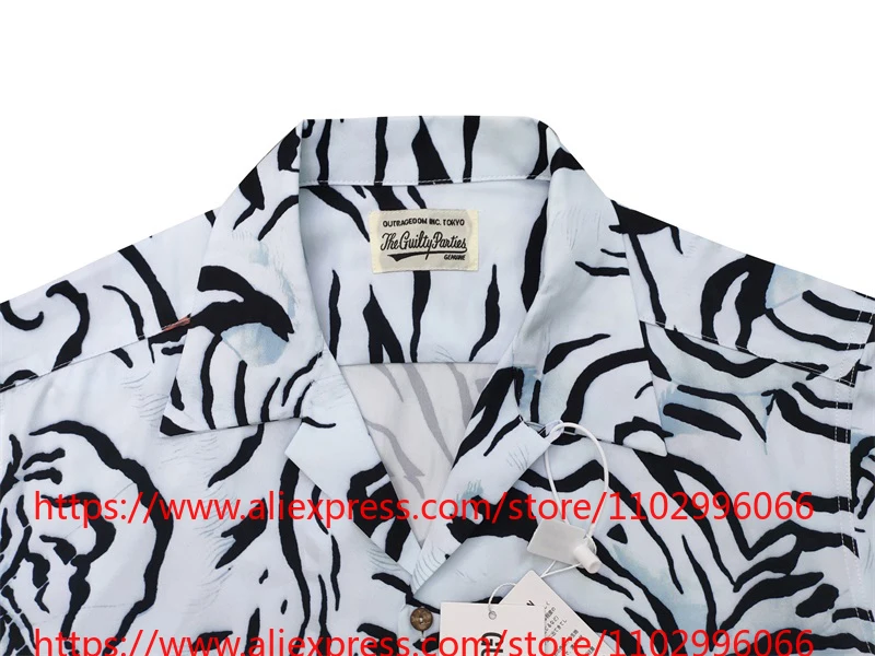 2026 New Arrival WACKO MARIA Grey Tiger Print Short Men's Sleeve Hawaiian Shirt High Quality Button Up Top