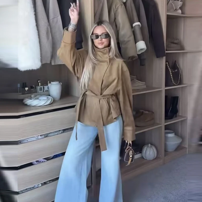 Women's Autumn Jackets 2026 New Fashion Loose Turtleneck  Belt Elegant Fall Warm Women's Jacket Chic Youth Street Outerwear Coat