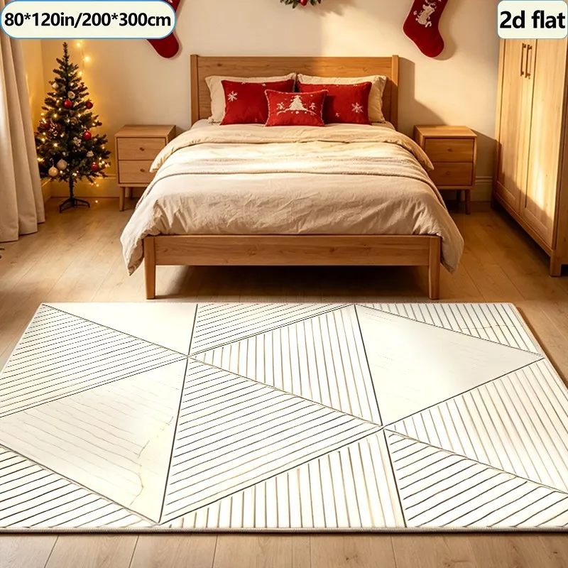 Beige Linear Triangular Geometric Rug, Mid-Century Modern Style Carpet, Suitable for Living Room, Bedroom, and Home Floor Decoration