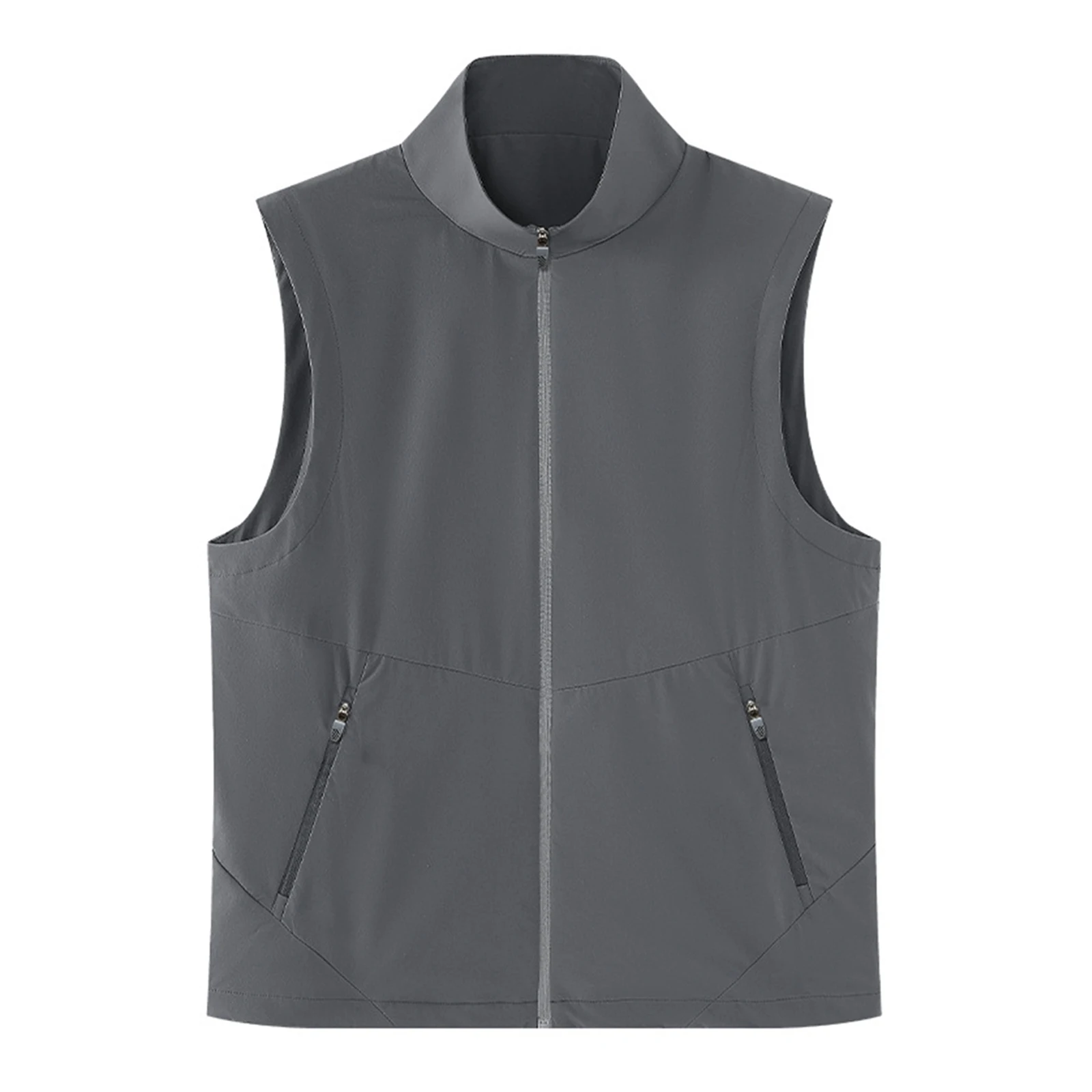 #M-4XL Men Zipper Golf Vest Outerwear Stand Collar Sleeveless Jacket with Zip-up Pockets Outdoor Sports Golfing Fishing Hiking