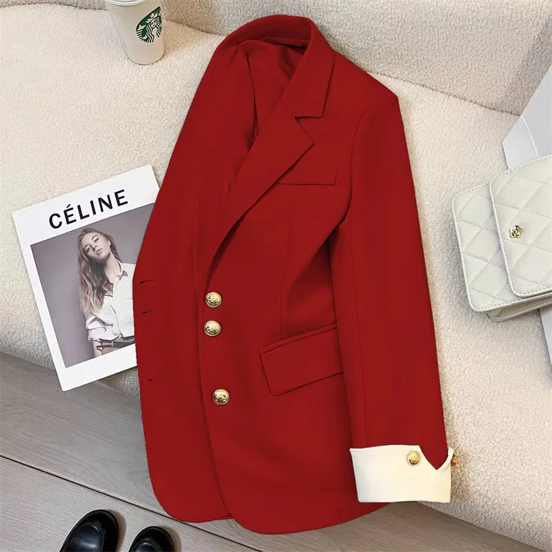 Elegante Schlanke Kerb Blazer Mode Frauen Langarm Revers Einreiher Chic Jacken Casual Büro Dame Neue Koreanische Blazer