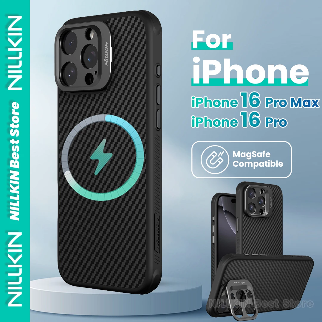 

Чехол Nillkin 1500D из арамидного волокна для Iphone 16 Pro Max 16pro, кевларовый магнитный зарядный держатель объектива с тонкими отверстиями, чехол из углеродного волокна