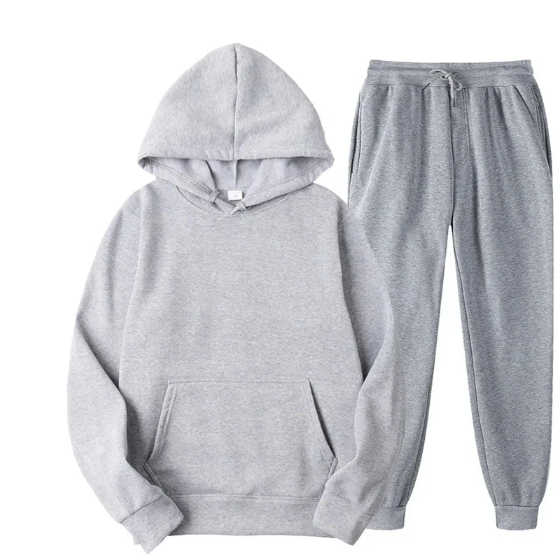 New Autumn and Winter Men's Sportswear Hoodie Casual Solid Color Thick Pullover and Pants Two-piece Set Men's Autumn Jogging Set