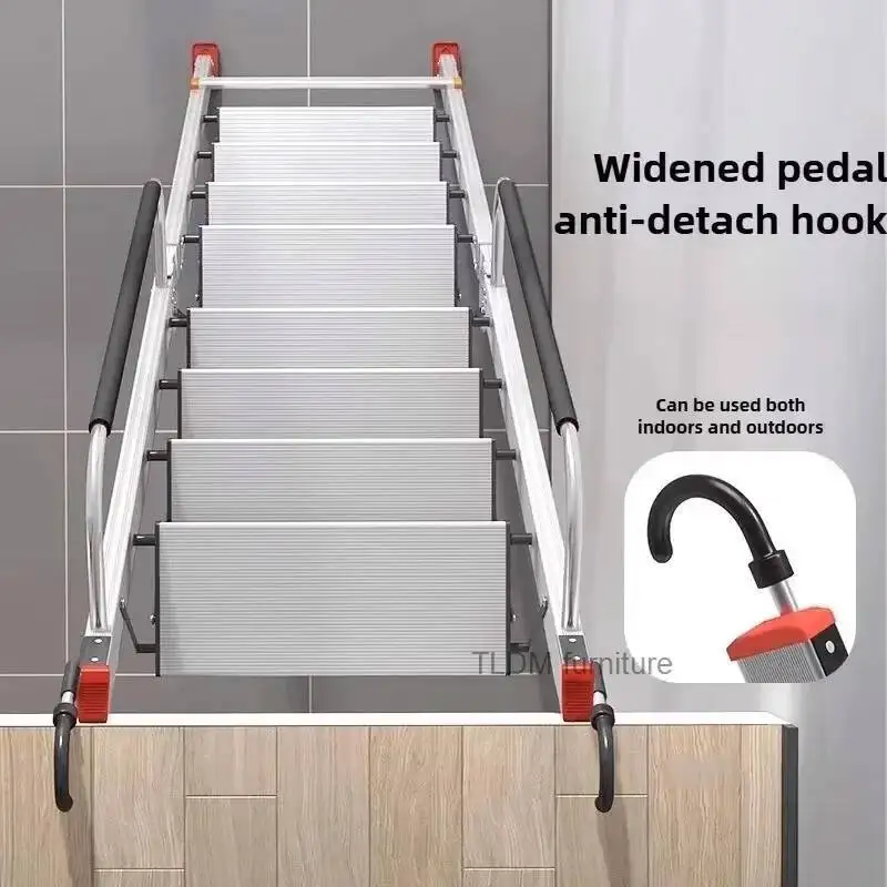 Herringbone Aluminum Alloy Ladder Folding Attic Multi-functional Ladder Home Telescopic with Thickened Handrail Staircase