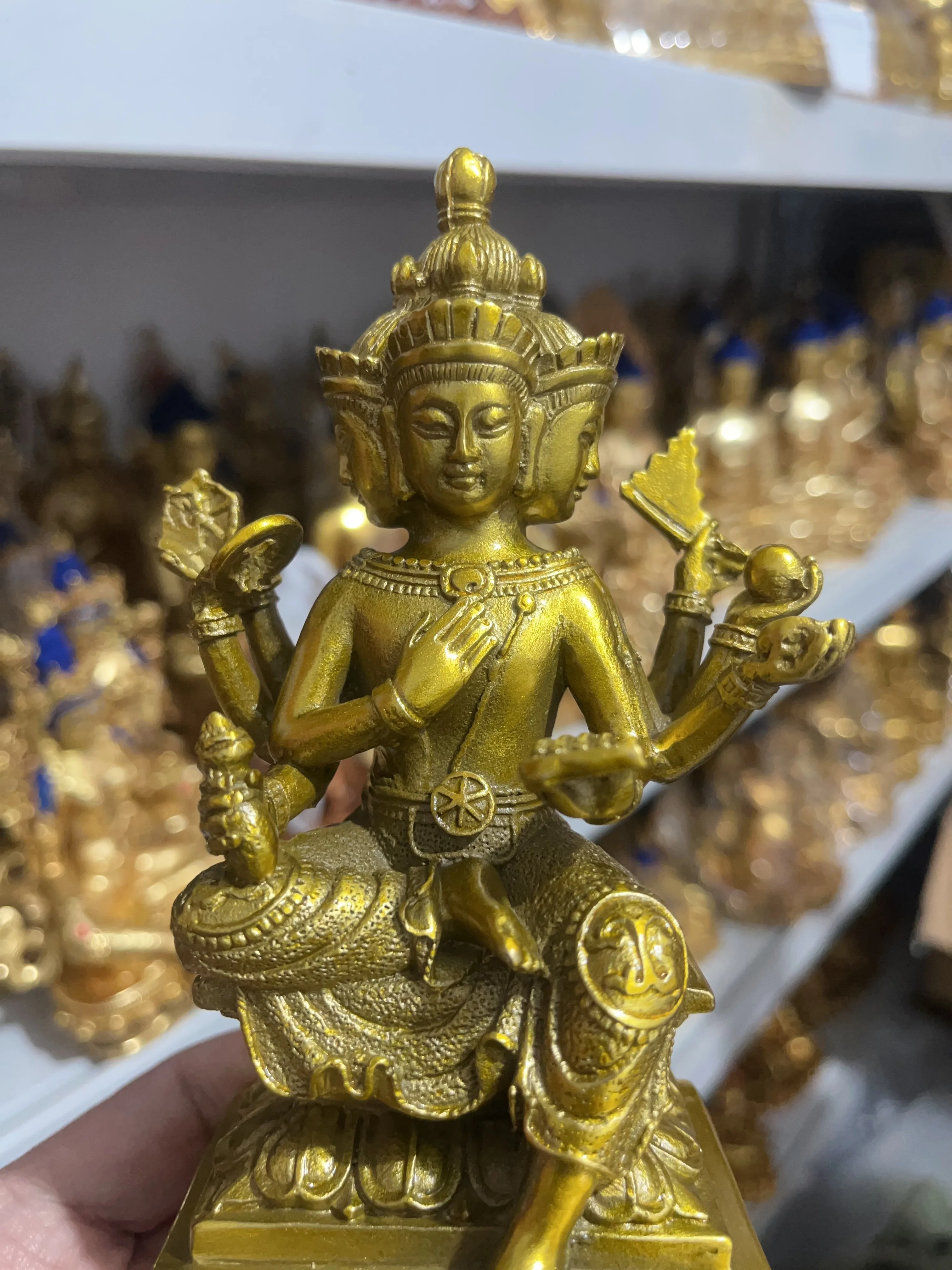 آسيا تايلاند فعالة محظوظ Phra Phrom تمثال بوذا النحاس أربعة جوانب الله بوذا مذبح العبادة المنزل نعمة الحماية