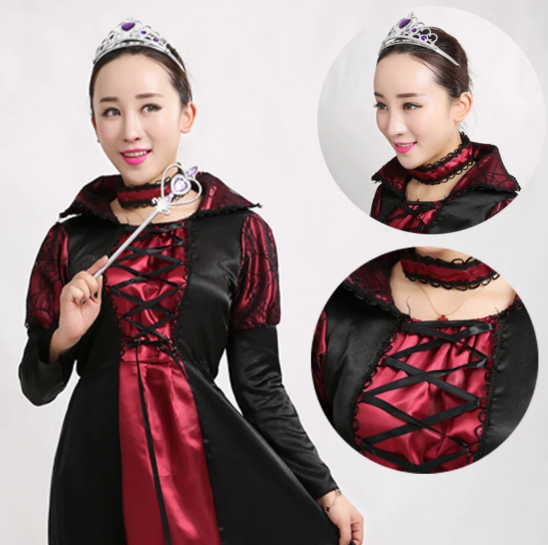 زي الهالوين للسيدات البالغات زي الملكة زوجة الأب التأثيري أداء سنو وايت كوين مسرح دكتور