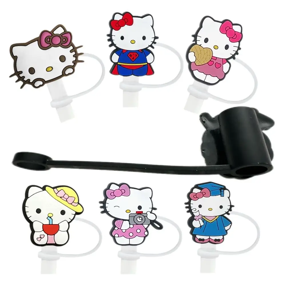 Neue Hello Kitty Silikon-Strohhalmkappe, Stanzbecher-Zubehör, 10 mm auslaufsichere Strohhalm-Abdeckkappe, wiederverwendbares Partyzubehör, Geschenk