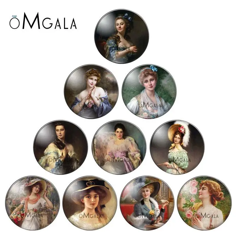 Retro Girls Women Canvas Art Patterns 12mm/16mm/18mm/25mm Round photo glass cabochon demo flat back Making findings