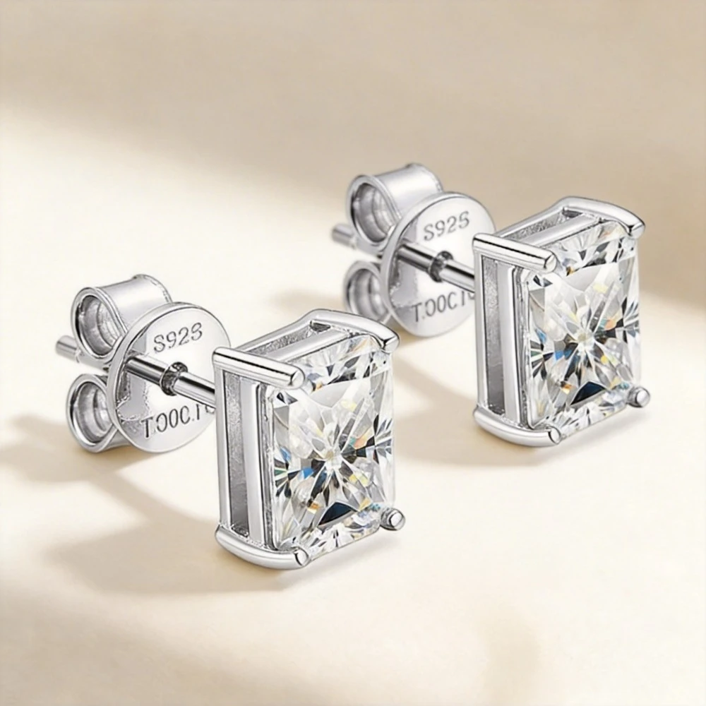 

2ct Radiant Emerald Cut D Moissanite Stud Earrings Women Gift S925 Sterling Silver Earrings 18k Gold Plated Jewelry Wholesale