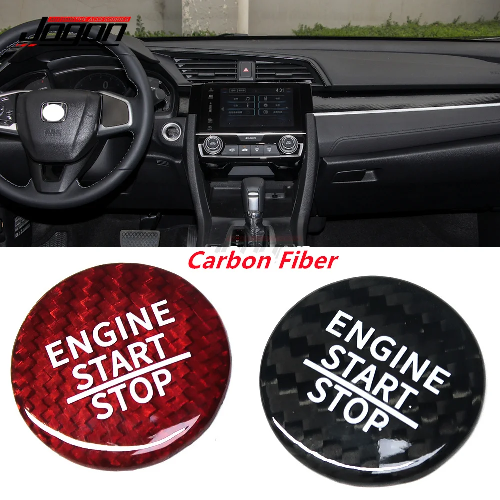 

Carbon Fiber Car Stickers Auto Ignition Engine Start Stop Button Cover Trim Car Accessories Interior For Honda Civic 2016-2019