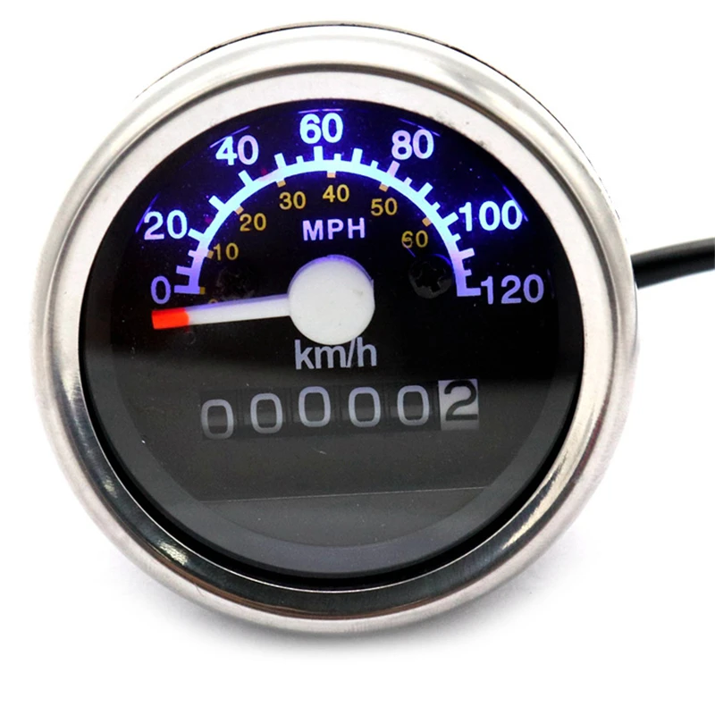 12V Motorcycle Speedometer Mph, Universal 0-120km/h Stainless Steel Motorcycle Odometer