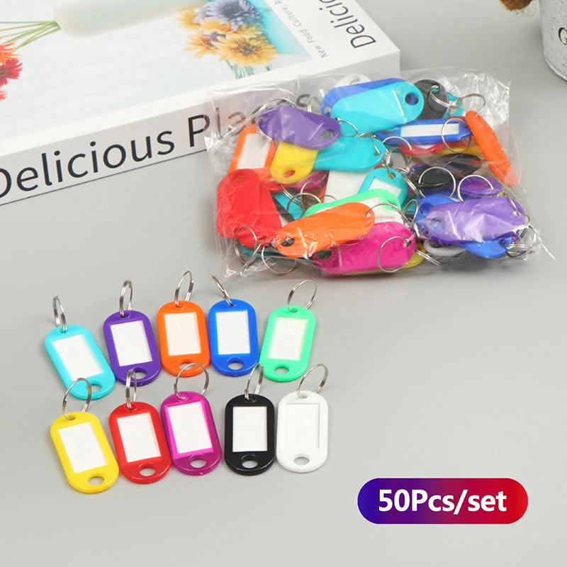 50Pcs Colorful Keychain Key Tag Label ID Name Room Address TEL Number Marker Key Tag Baggage Tag With Split Ring