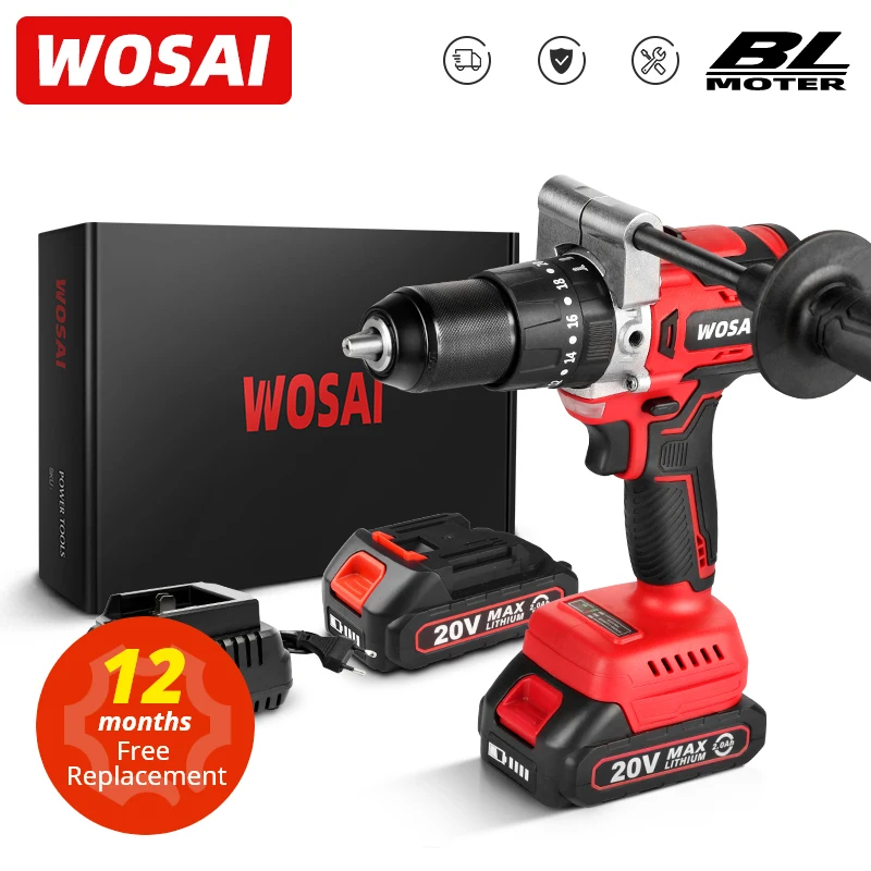 WOSAI สว่านไฟฟ้าไร้แปรงถ่าน MT-Series 125N M 20V,สว่านไร้สาย13มม. ไขควงไฟฟ้าแบตเตอรี่ Li-Ion