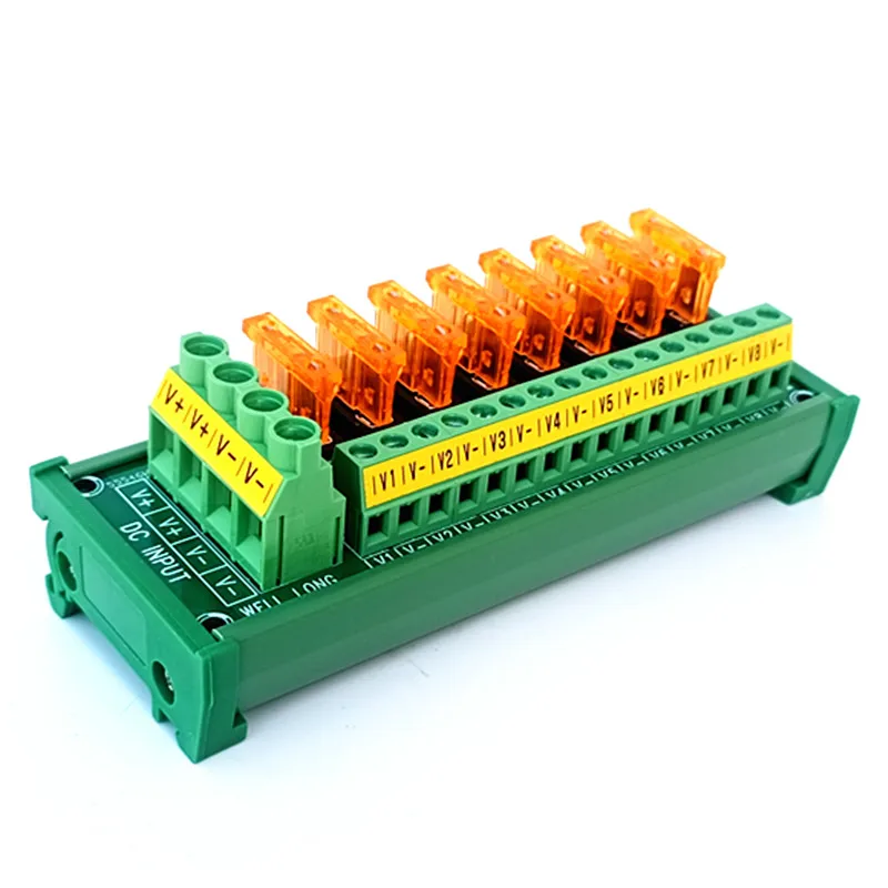 8 Position DIN Rail Mount DC Power Fuse Distribution Strip Module Terminal Block