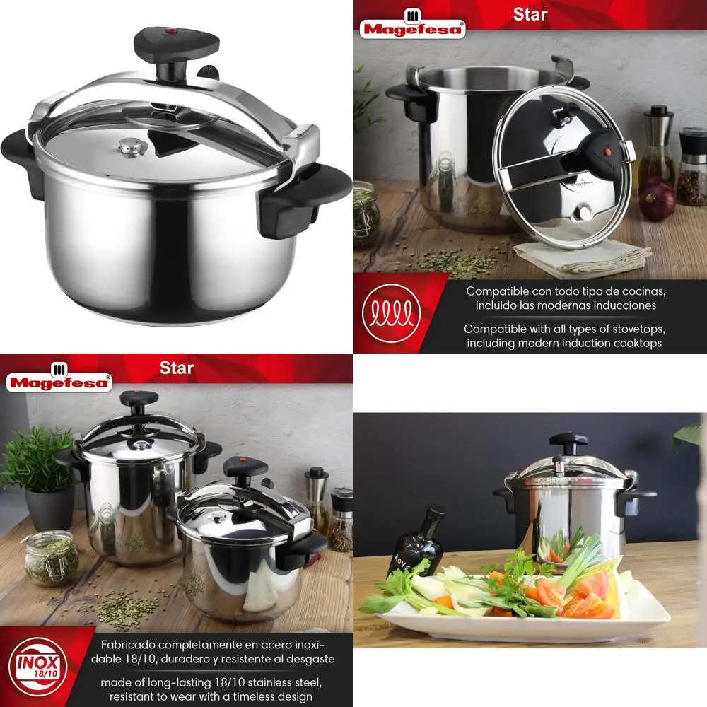 

Скороварка из нержавеющей стали на 4,2 литра, индукционная совместимость, предохранительный замок, мощность приготовления пищи на 8 фунтов на квадратный дюйм, подходит для всех плит