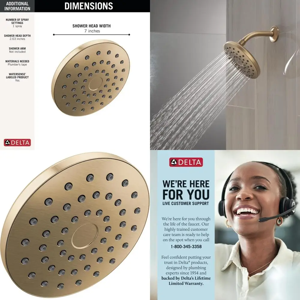 

7 Inch Champagne Bronze Pivot Showerhead with 1.75 GPM Flow Rate