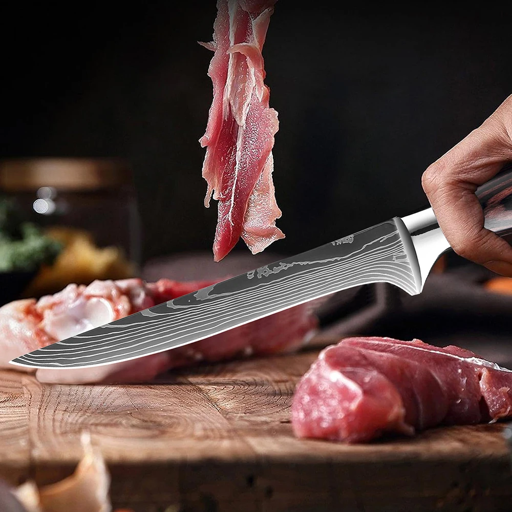 XITUO 6 Inch Japanese Boning Knife, High Carbon Stainless Steel Stylish Laser Pattern Chef Knife for Deboning Fish & Meat