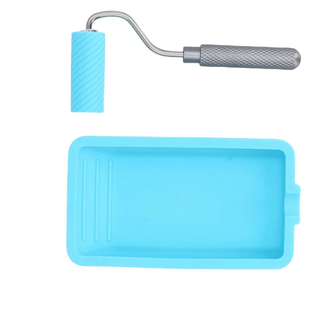 Reusable Silicone Paint Roller Soft Professional Grade Adhesive Applicator Spreader With Tray Latex Roller Set Woodworking