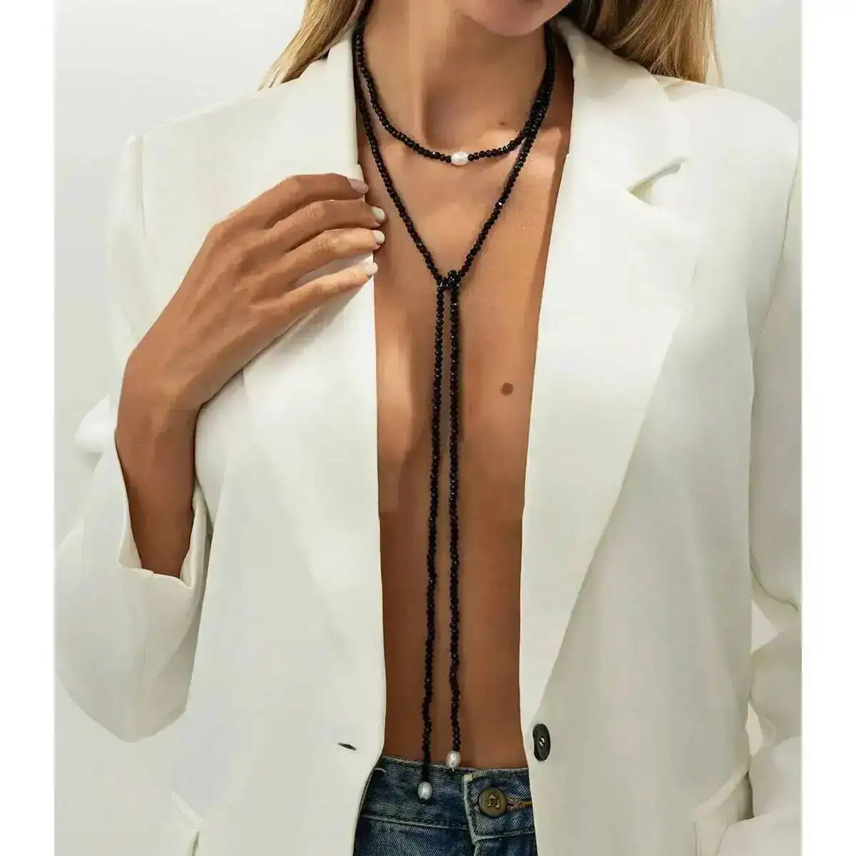 

Salircon Multilayer Crystal Bead Chain Pendant Necklace for Women Sexy Fashion Simple Stacked Jewelry Gift Accessory