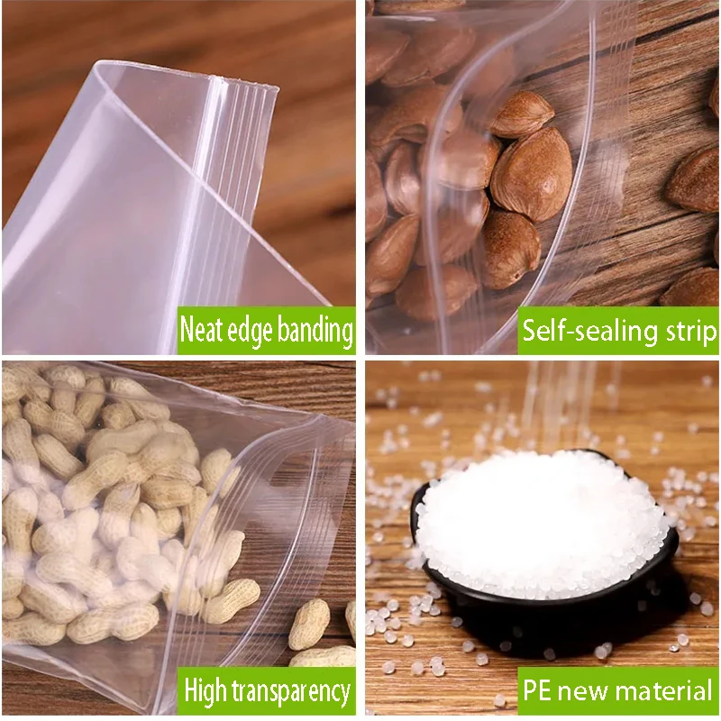 100pcs Organizer Plastic Bags Transparent Packaging Self Seal Clear Plastic Poly Bag Food Storage Package Reclosable Fresh Bag