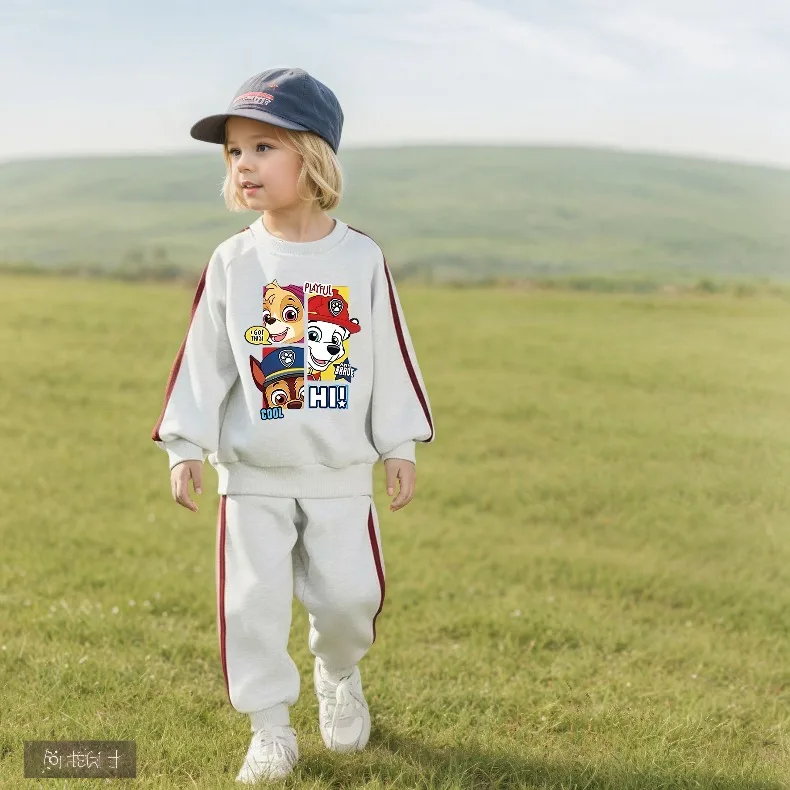 Kinder Herbst Neuheit Seitenstreifen Lange Hosen-Sets O-Ausschnitt Lässige Sweatshirts und Hosen Zweiteilige Sets Paw Patrol Jungen Mädchen Trainingsanzug – Detail 6