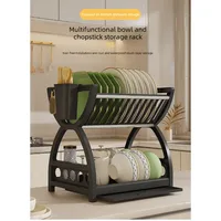 Double-layer draining bowl rack for kitchen, household countertop dishware storage rack, multi-functional tableware rack 4