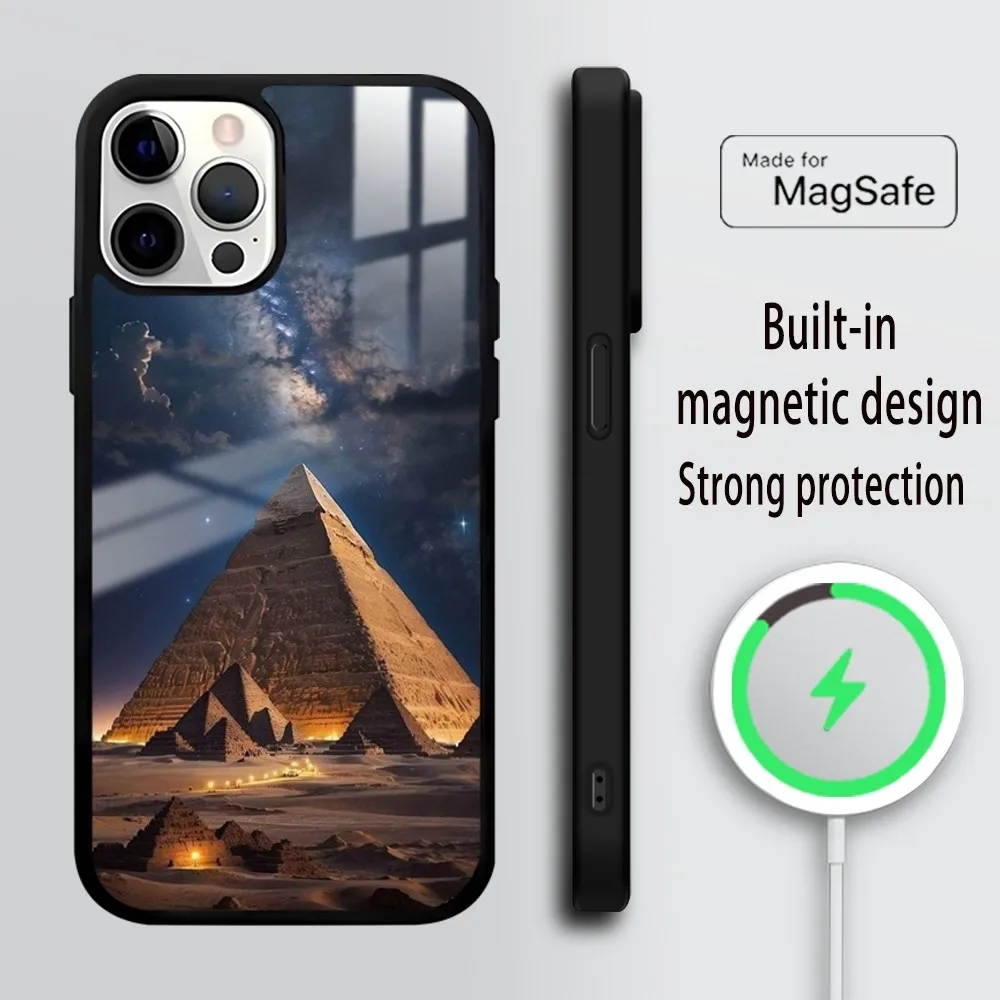 Mysterious Egyptian pyramids Phone Case For iPhone 16 15 14 13 12 11 Pro Max Plus Mini Mirror Wireless magnetic case