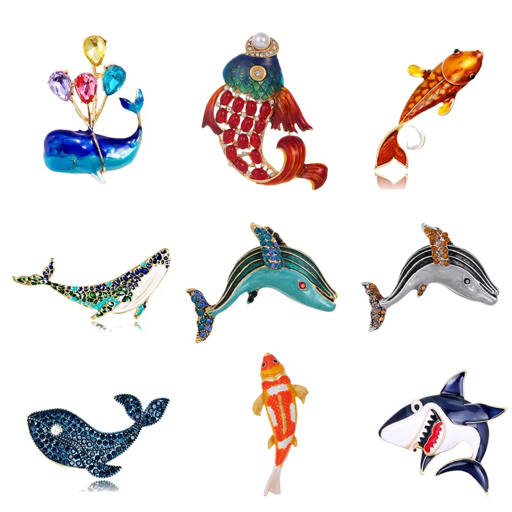 High-end marine animal brooch whale shark dolphin goldfish koi design brooch for men and women accessories suit pin jewelry