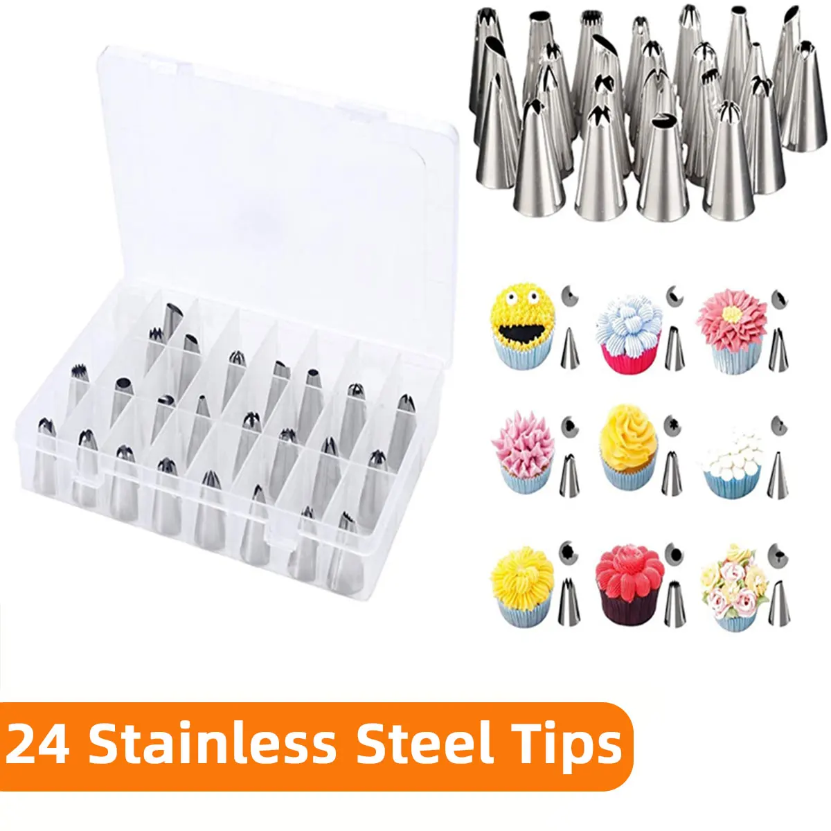 63PCS Piping Bag Tip Set Baking Butter Stainless Steel Nozzles Reusable Pastry Cake Decorating Tools Cookie  Frosting Kitchen