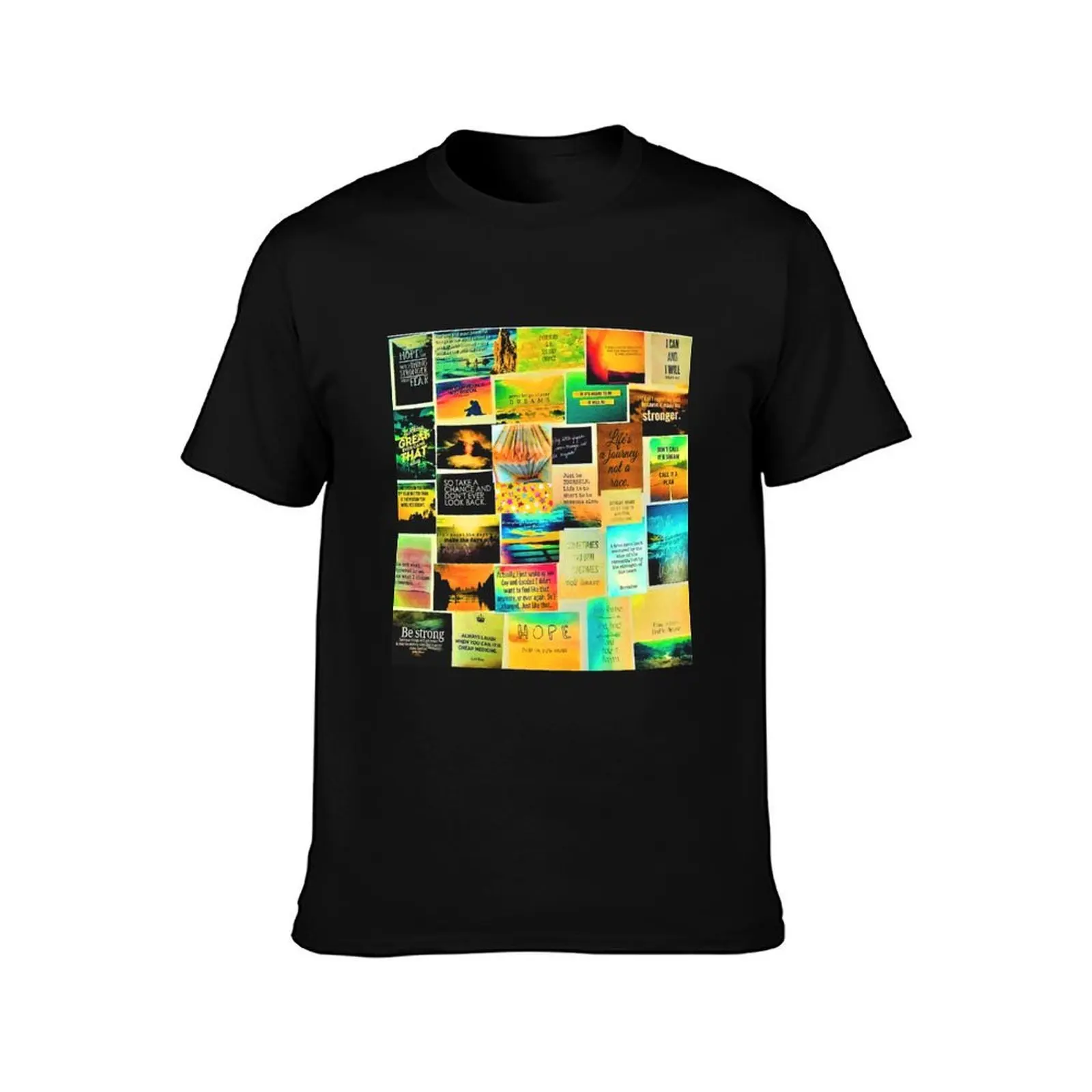 Inspiration Collage T-Shirt, Summer Casual Cotton Tee, Oversized Streetwear Tops, Vintage Graphic Print, Loose Fit Short Sleeve