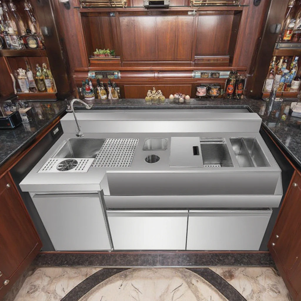 OEM Stainless Steel Commercial Bar Mixing Cocktail Counter Fridge Modern Fashion Banquet Bar Bartenders Cocktail Bar Station view 6
