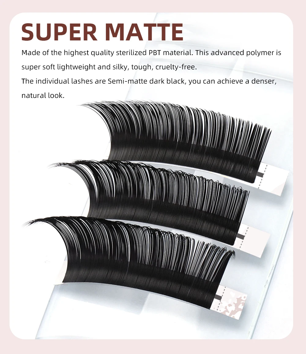 Yelix C/D Curl 0,07 Volumen und klassische Wimpernverlängerungen, supermatte, individuelle, professionelle künstliche schwarze Wimpernverlängerungszubehör – Detail 5