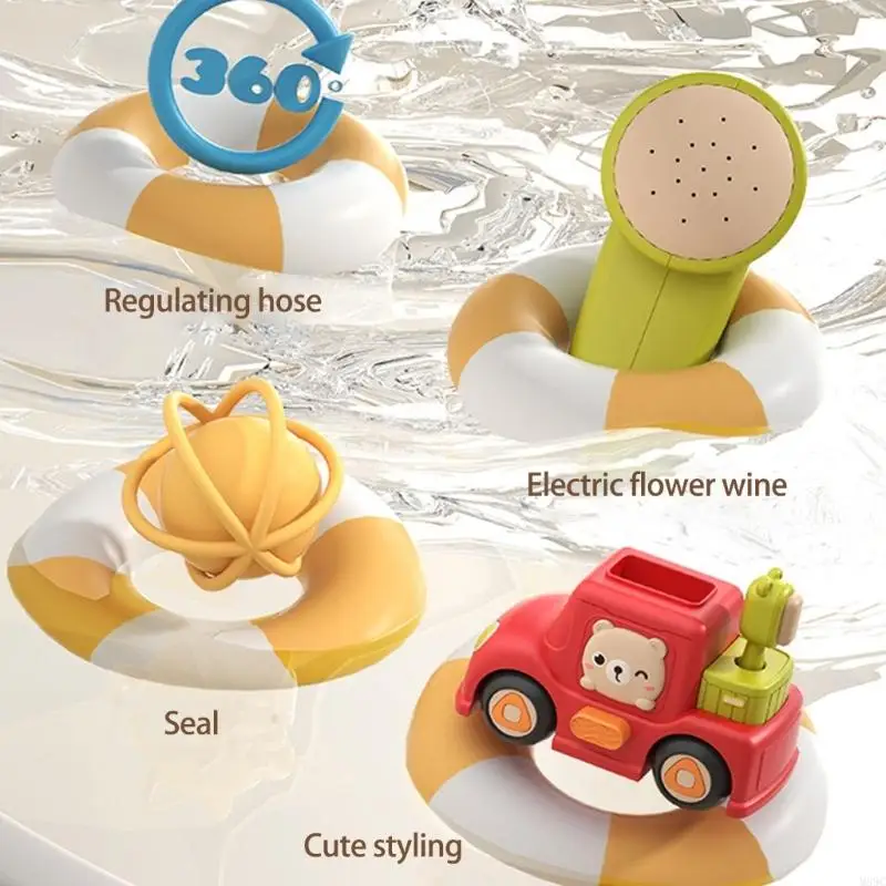 Baby Bath Toy Cartoon Car Shower Head Toy for Toddler Bathtub Fun and Creativity Sensory Bathplay for Kids Girls Boys