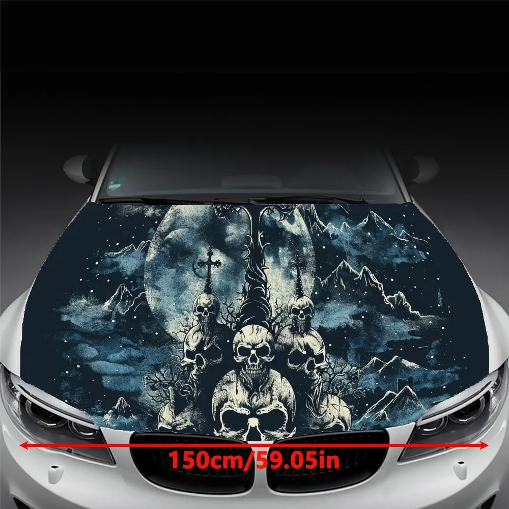 Menacing Skull Bold Design غطاء محرك السيارة الفينيل يلتف ملصق، ملحقات السيارات الشخصية، ملصق سيارة ذاتي اللصق مقاوم للماء،