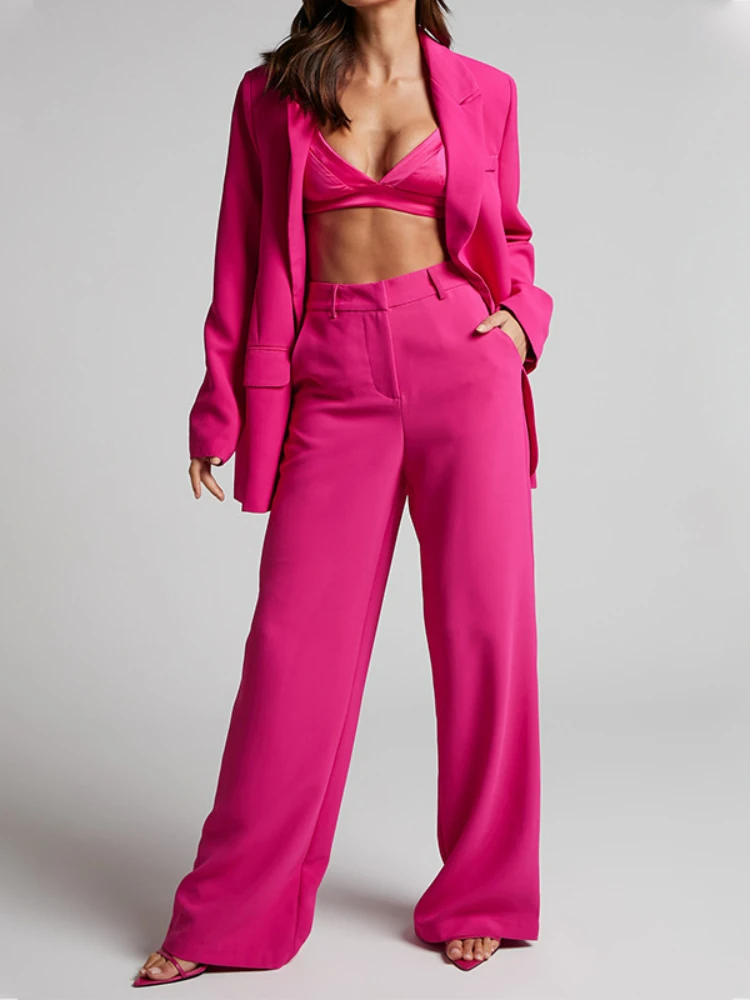 Two Pieces of Loose Leisure Lapels, Long Sleeves, High Waist and Wide Legs Trousers In Spring 2024 Office Wear Women Suits