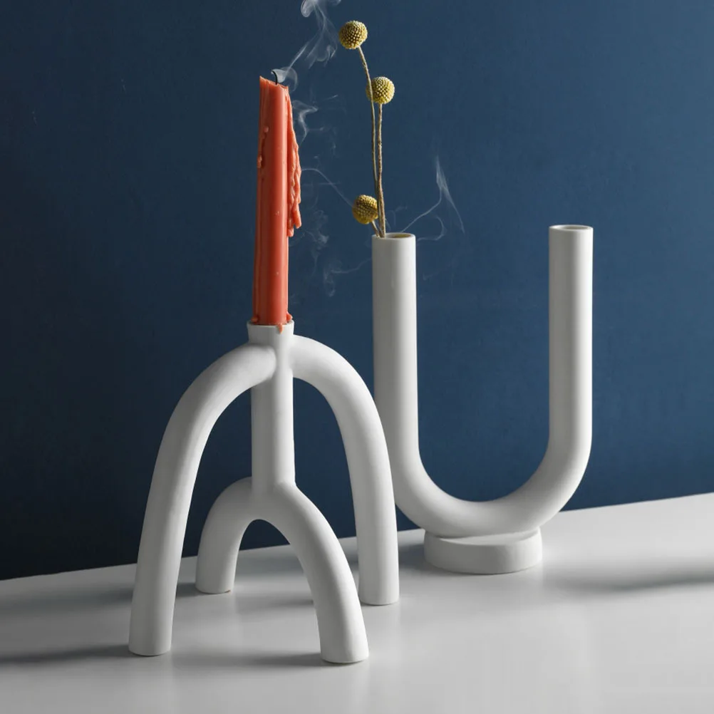 

1Pcs Ceramic Candleholder Nordic White Minimalist Geometric Design for Party Wedding Table Decor Nordic Shelf