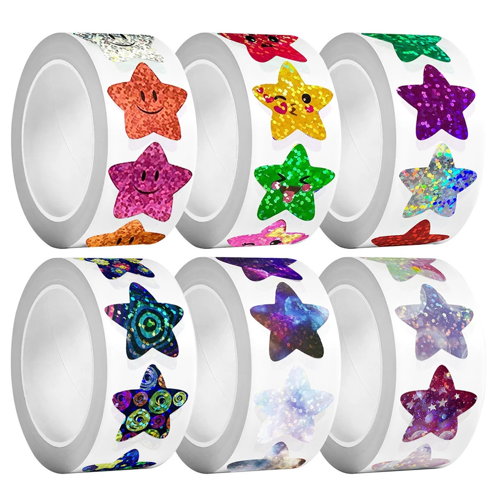 500pcs/roll Cute Colorful Glitter Star Stickers Kids Reward Sticker DIY Luggage Scrapbook Phone Cartoon Creative Sealing Decals