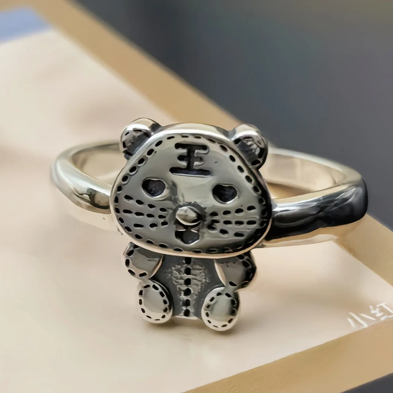 New S925 Sterling Silver solid heavy industry cartoon love smiling face benmingnian tiger men's and women's opening ring