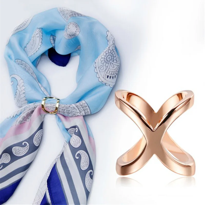 High Quality Cross Bow Scarf Clip Metal Button X Shape Brooches  Scarves Buckle Square Shawls Jewelry Accessories