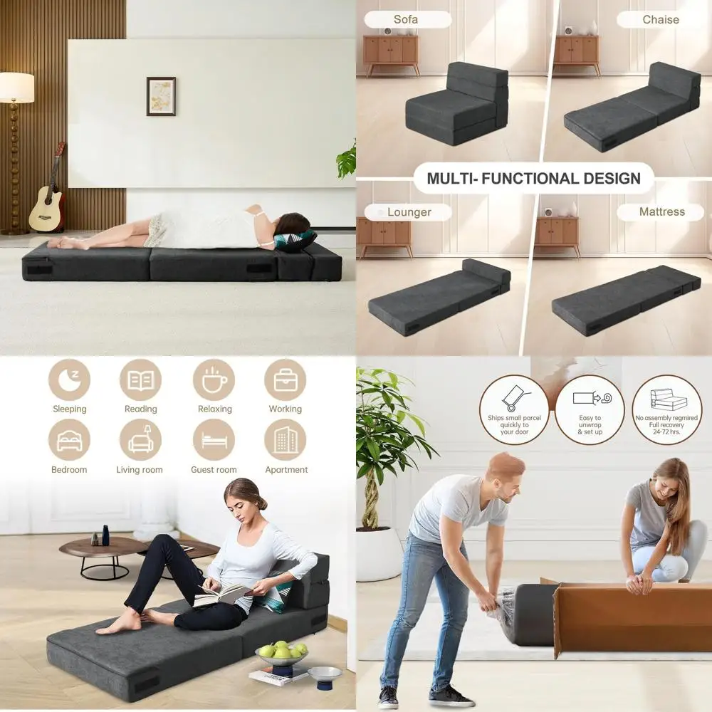 سرير أريكة فردي من إسفنج الذاكرة، كرسي نوم قابل للتحويل، أريكة فوتون لغرفة المعيشة، المكتب المنزلي، سرير الضيوف، والألعاب باللون الداكن #1