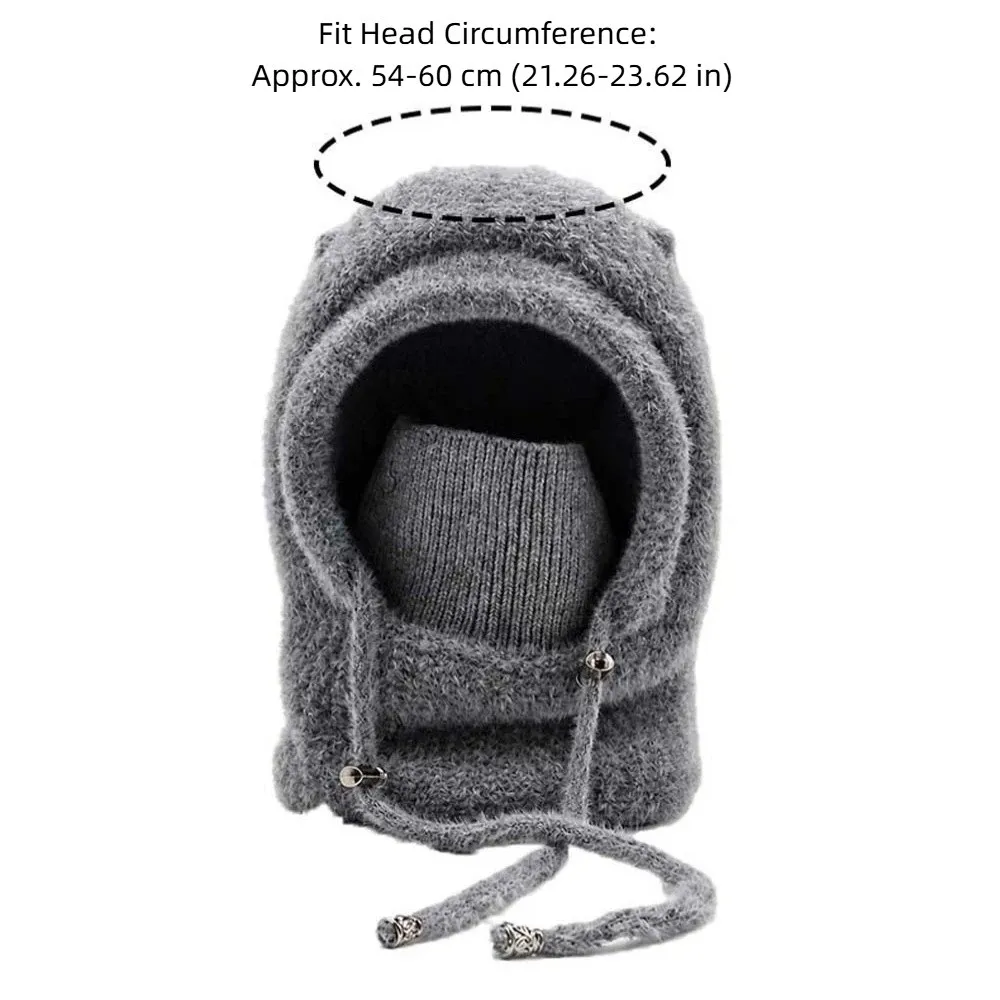 Mütze im japanischen Stil, winddicht, mit Katzenohren, verdickter, elastischer Kapuzenschal, gehäkelte integrierte Maske, Halswärmer, zum Skifahren – Detail 1