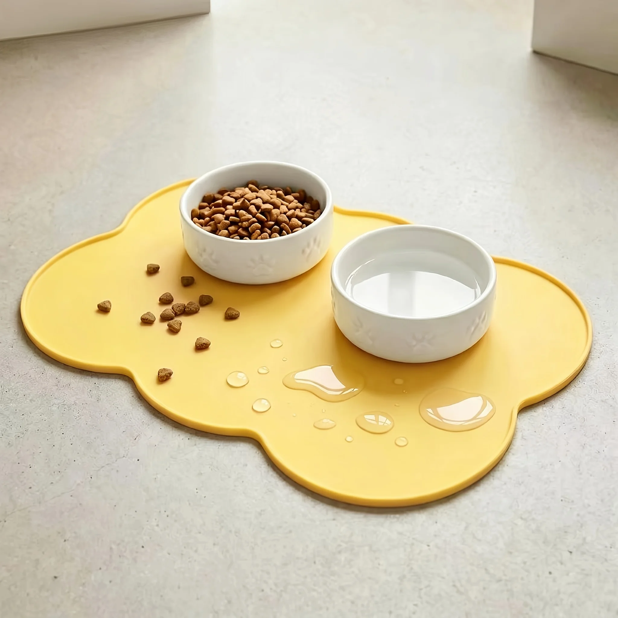 Silicone pet meal mat, leak proof and anti slip feeding mat for dogs and cats, oval bowl mat