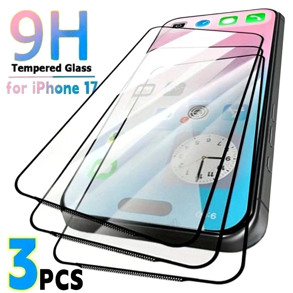 3 Stück Full Cover gehärtetes Glas für iPhone 17 16 15 Pro Max Air 16e 15 14 Plus Displayschutzfolie für iPhone 14 13 12 11 Pro XR XS