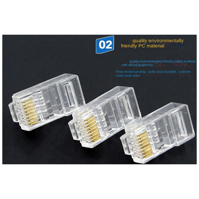 RJ45 Network Cable Modular Plug Ethernet Cable Connector Unshielded 8 Pin Modular Utp Crystal Plug Kit For PC Adapter