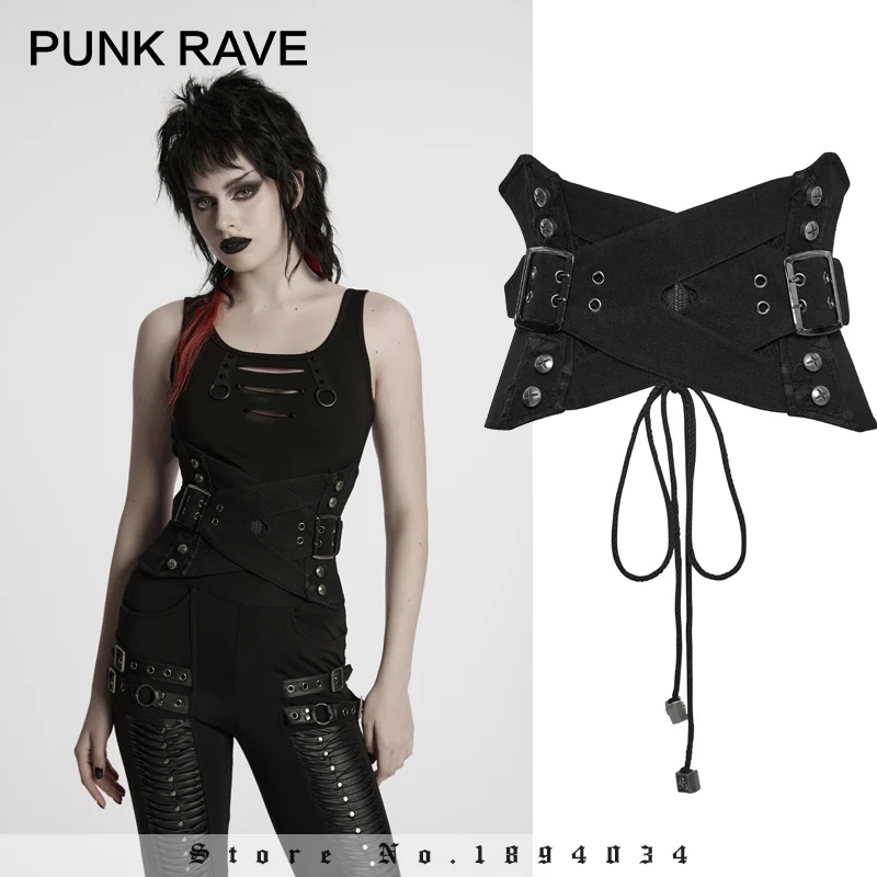 

PUNK RAVE Women's Punk Interlaced Design Interlaced Corset Personalized Metal Buckles & Stud Decorations Cummerbunds Accessories